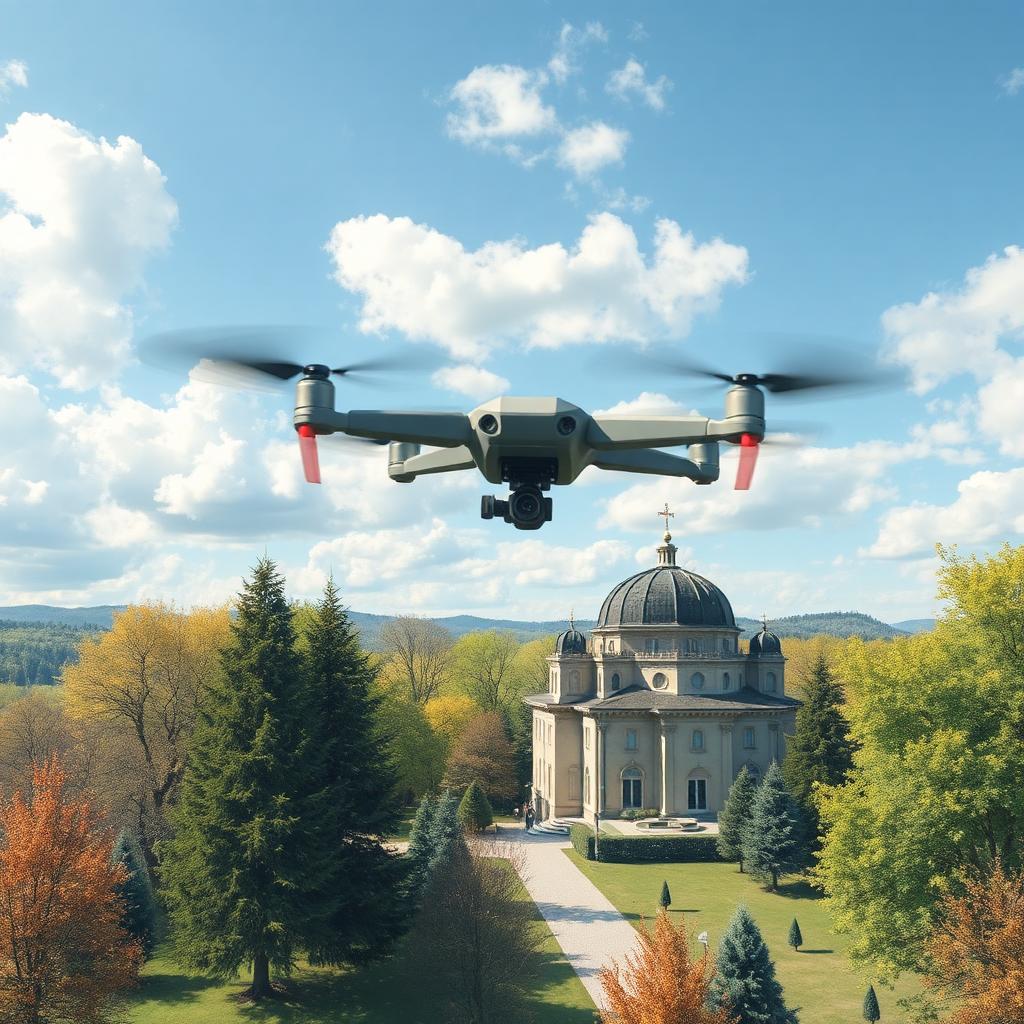 Dron zawisający nad prywatnym ogrodem — legalność lotu nad cudzą posesją